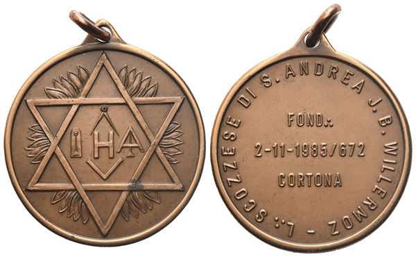 Medaglia L. Scozzese di S. Andrea J. B. Willermoz, 1985 (30,6 mm)  - Auction MASONIC MEDALS & JEWELS From the Early 19th to the Late 20th Century - Bertolami Fine Art - Casa d'Aste