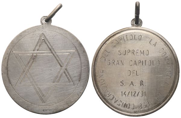 Medaglia Consacrazione Del Capitolo "La Concordia" N° 1038, 14/12/91, AG (35 mm)  - Auction MASONIC MEDALS & JEWELS From the Early 19th to the Late 20th Century - Bertolami Fine Art - Casa d'Aste