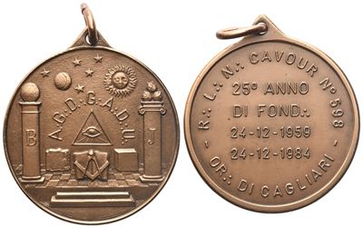 Medaglia R. L. "n. Cavour" N° 598 Or. di Cagliari, 1984, Ae (35,7 MM)