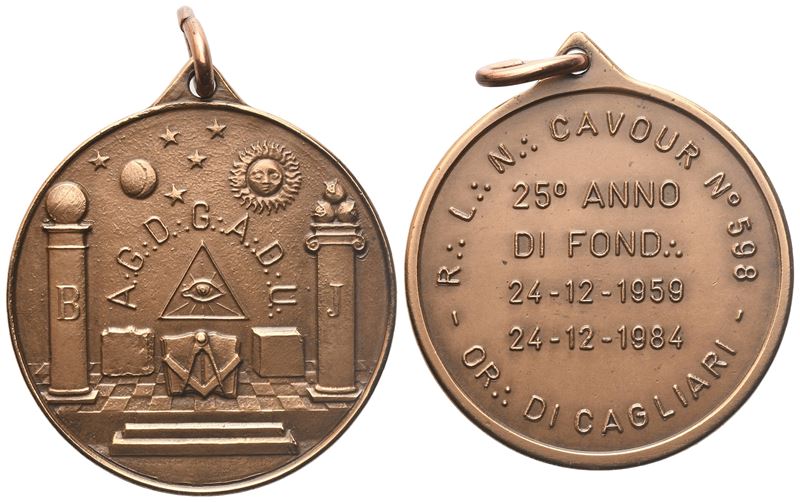 Medaglia R. L. "n. Cavour" N° 598 Or. di Cagliari, 1984, Ae (35,7 MM)