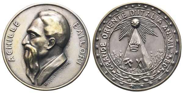 Medaglia "Achille Ballori" Grande Oriente d'Italia, AG (32 mm)  - Auction MASONIC MEDALS & JEWELS From the Early 19th to the Late 20th Century - Bertolami Fine Art - Casa d'Aste