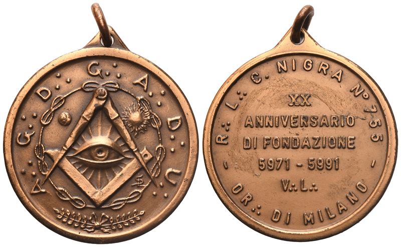 Medaglia R. L. "C. Nigra" N° 755 Or. di Milano, Ae (35,7 MM)