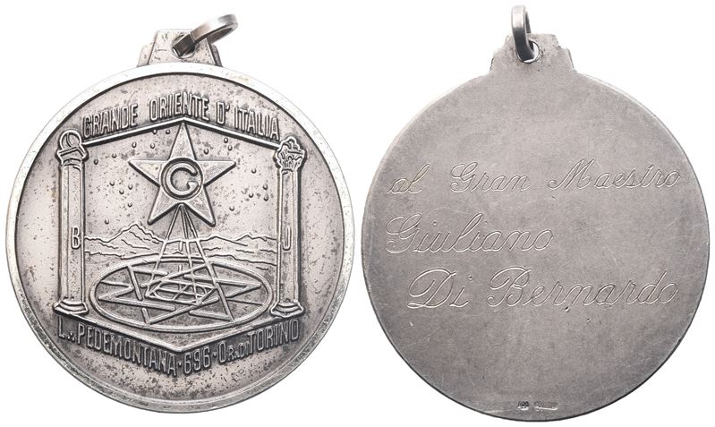 Medaglia Grande Oriente d'Italia L. "Pedemontana" 696 Or. Di Torino "Al Gran Maestro Giuliano Di ...