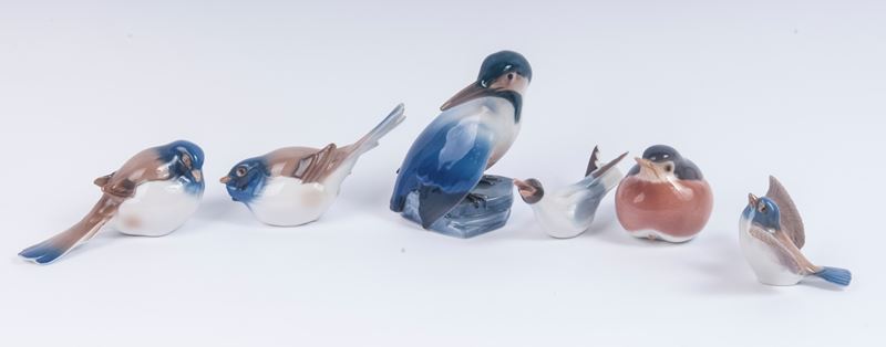 Lotto di Sei Sculture di Volatili