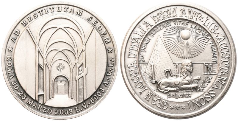 Medaglia Gran Loggia D'italia degli Ant. Lib. Accett. Massoni, "ad Restitutam Sedem", Roma 20 - 2...