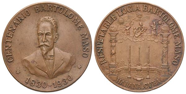 Medaglia Respetable Logia "Bartolome Maso" Habana Cuba, Centenario 1830 - 1930, AE (31,7 mm)