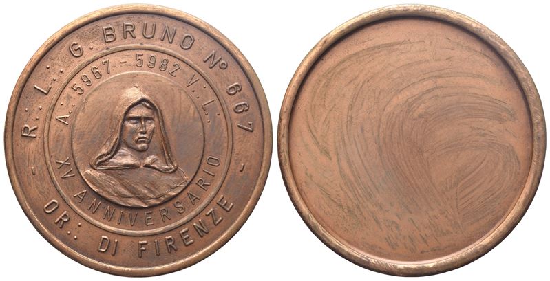 Medaglia R. L. "giordano Bruno" N° 667 Or. di Firenze, XV Anniversario, Ae (51,3 MM)