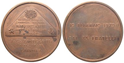 Medaglia R. L. "fantiscritti" N° 732 Or. di Carrara, 10 Febbraio 1979 dai 33 Fratelli, Ae (51,3 M...