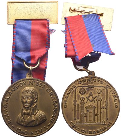Medaglia R. L. "g. M. Angioy" N° 355 Or. Sassari, 1860 E. V. , Ae (51,3 MM)