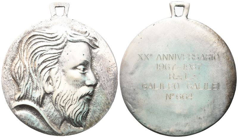 Medaglia XX° Anniversario 1967 - 1987 R. L. "Galileo Galilei" N° 664, 1987, AG (50 mm)