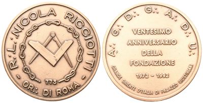 Medaglia R. L. "nicola Ricciotti" Or. di Roma, Ventesimo Anniversario della Fondazione 1972 - 199...