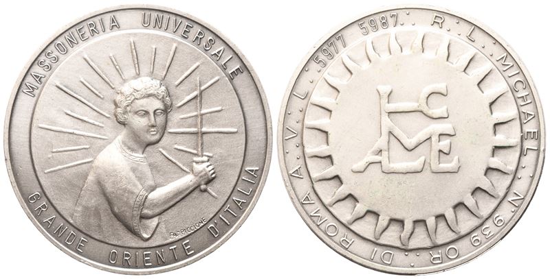 Medaglia Massoneria Universale Grande Oriente D'italia, R. L. "michael" N° 939 Or. di Roma A. V. ...