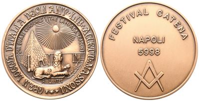Medaglia Grand Loggia D'italia degli Ant. Lib. Accett. Massoni, Festival Catena Napoli 5998, Ae (...