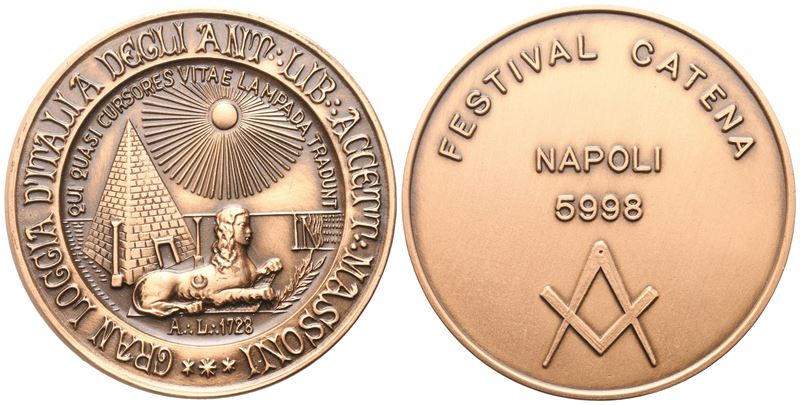Medaglia Grand Loggia D'italia degli Ant. Lib. Accett. Massoni, Festival Catena Napoli 5998, Ae (...