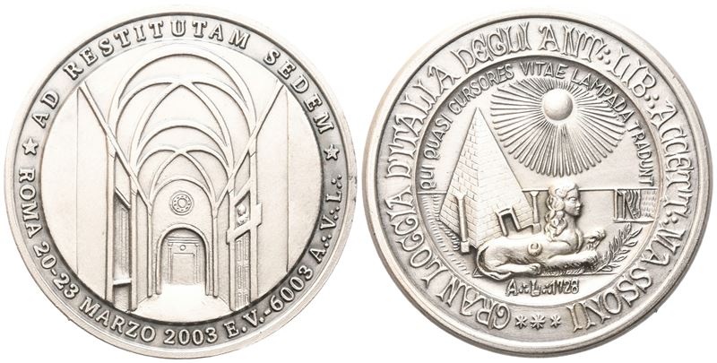 Medaglia Gran Loggia D'italia degli Ant. Lib. Accett. Massoni, Ad Restitutam Sedem, Roma 20 - 23 ...