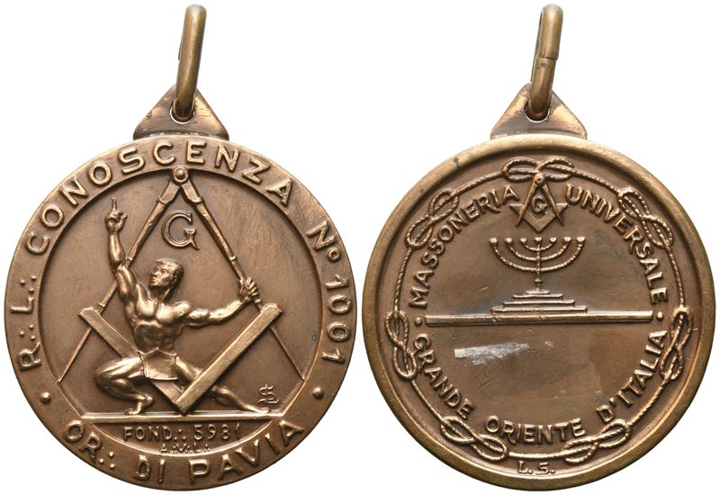 Medaglia R. L. "conoscenza" N° 1001 Or. di Pavia, Ae (51,2 MM)