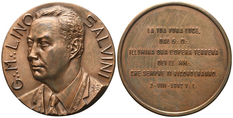 Medaglia G. M. Lino Salvini, "la Tua Pura Luce. dal G. O. Illumina Ora L'opera Terrena dei Ll. MM...