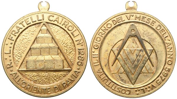 Medaglia R. L. "Fratelli Cairoli" N° 1286, All'Oriente Di Pavia  - Auction MASONIC MEDALS & JEWELS From the Early 19th to the Late 20th Century - Bertolami Fine Art - Casa d'Aste