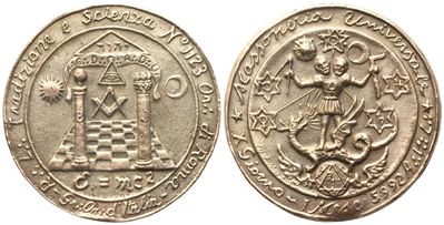 Medaglia R. L. "tradizione e Scienza" N° 1123 Or. di Roma, X Giorno - i Mese 5992 A. V. L. (46 MM...
