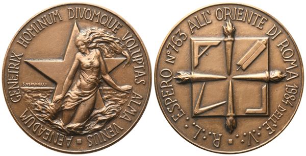 Medaglia R. L. "Espero" N° 763 All'Oriente Di Roma 1984 Dell' E. V. (49,6 mm)  - Auction MASONIC MEDALS & JEWELS From the Early 19th to the Late 20th Century - Bertolami Fine Art - Casa d'Aste