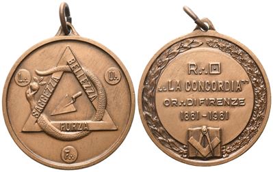 Medaglia R. L. "la Concordia" Or. di Firenze 1861 - 1961, Ae (41,5 MM)