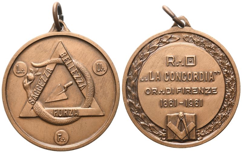 Medaglia R. L. "la Concordia" Or. di Firenze 1861 - 1961, Ae (41,5 MM)