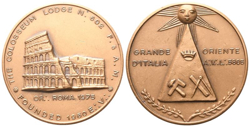 Medaglia "the Colosseum Lodge" N° 602 F. & A. M., Founded 1960 E. V., 1975, Ae (40 MM)