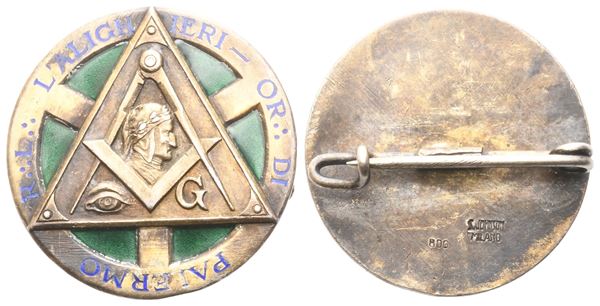 Spilla R. L. "L'Alighieri" Or. Di Palermo (26 mm)  - Auction MASONIC MEDALS & JEWELS From the Early 19th to the Late 20th Century - Bertolami Fine Art - Casa d'Aste