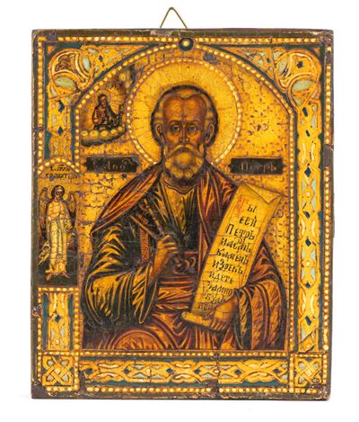 Icona russa raffigurante San Pietro, legno con fondo dorato, XIX secolo