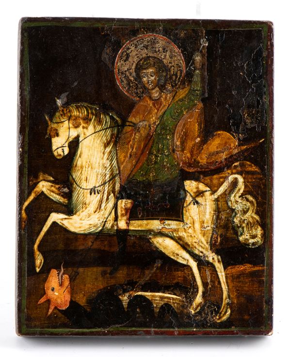 Russian icon depicting St. George and the Dragon
