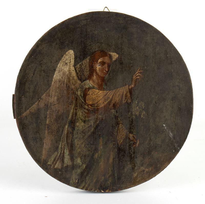 Icona raffigurante l’Arcangelo Gabriele, pittura su supporto circolare