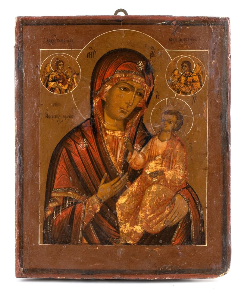 Icona russa, Madre di Dio della Passione (Strastnaja), tempera su tavola, XIX secolo