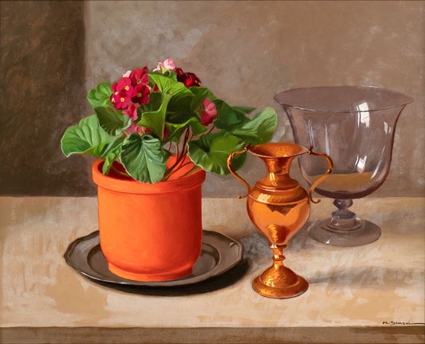 MARIO SIMONI - Natura morta con fiori e oggetti