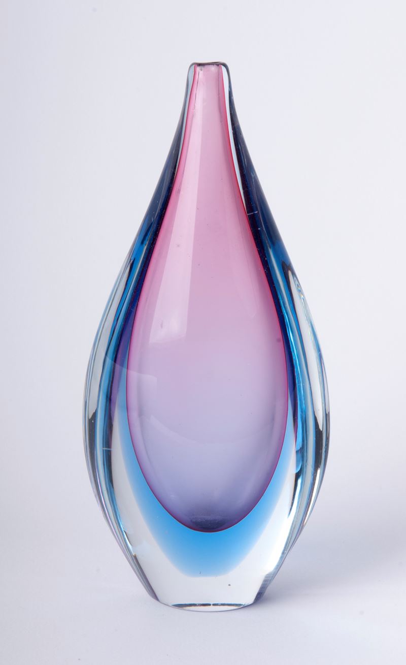 Flavio Poli - Seguso Vetri D’arte - Vaso in Vetro Sommerso in Blu e Viola