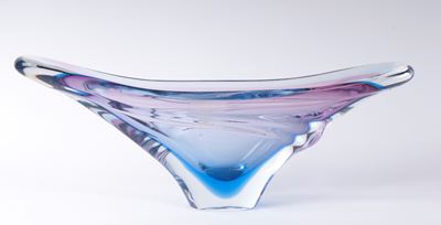 Centrotavola in Vetro Sommerso a Nuaces Viola e Blu