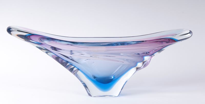 Flavio Poli - Seguso Vetri D’arte - Centrotavola in Vetro Sommerso a Nuaces Viola e Blu