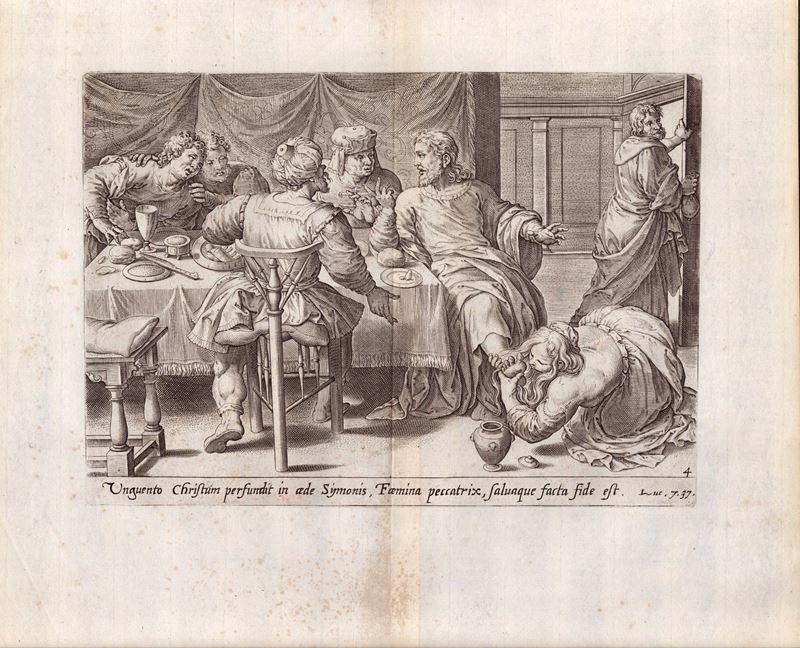 Maria Maddalena unge i piedi di Cristo, da Maarten de Vos.