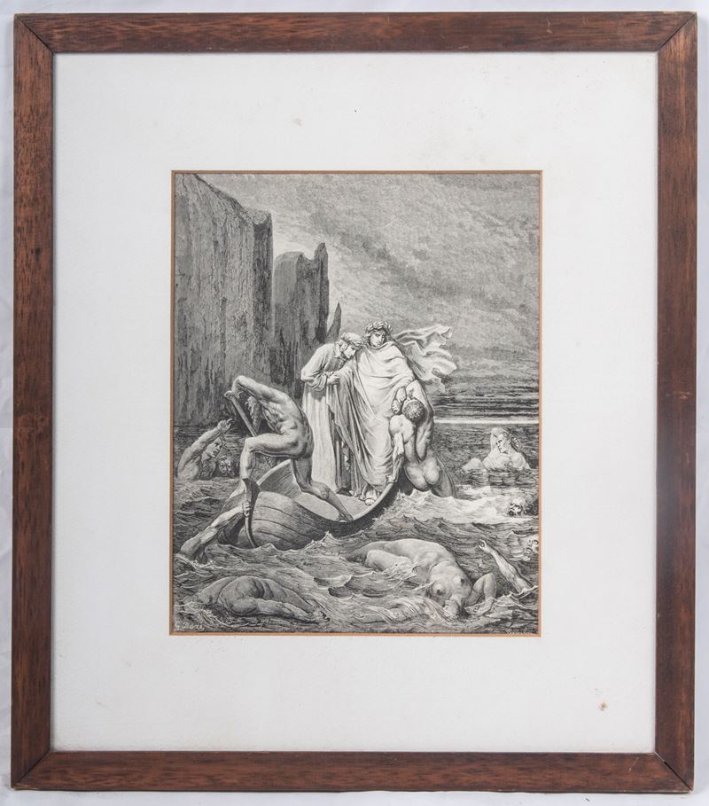 Gustave Dore' - Illustrazione dalla Divina Commedia con Dante e Caronte