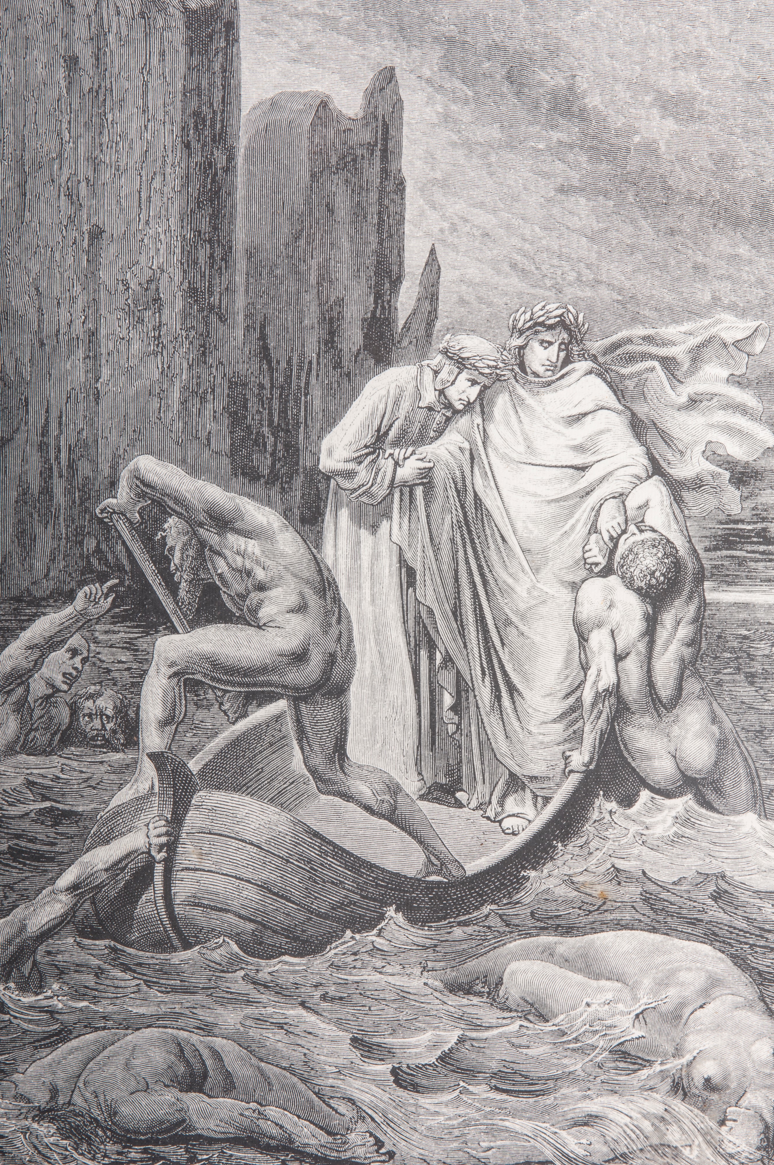 Illustrazione dalla Divina Commedia con Dante e Caronte