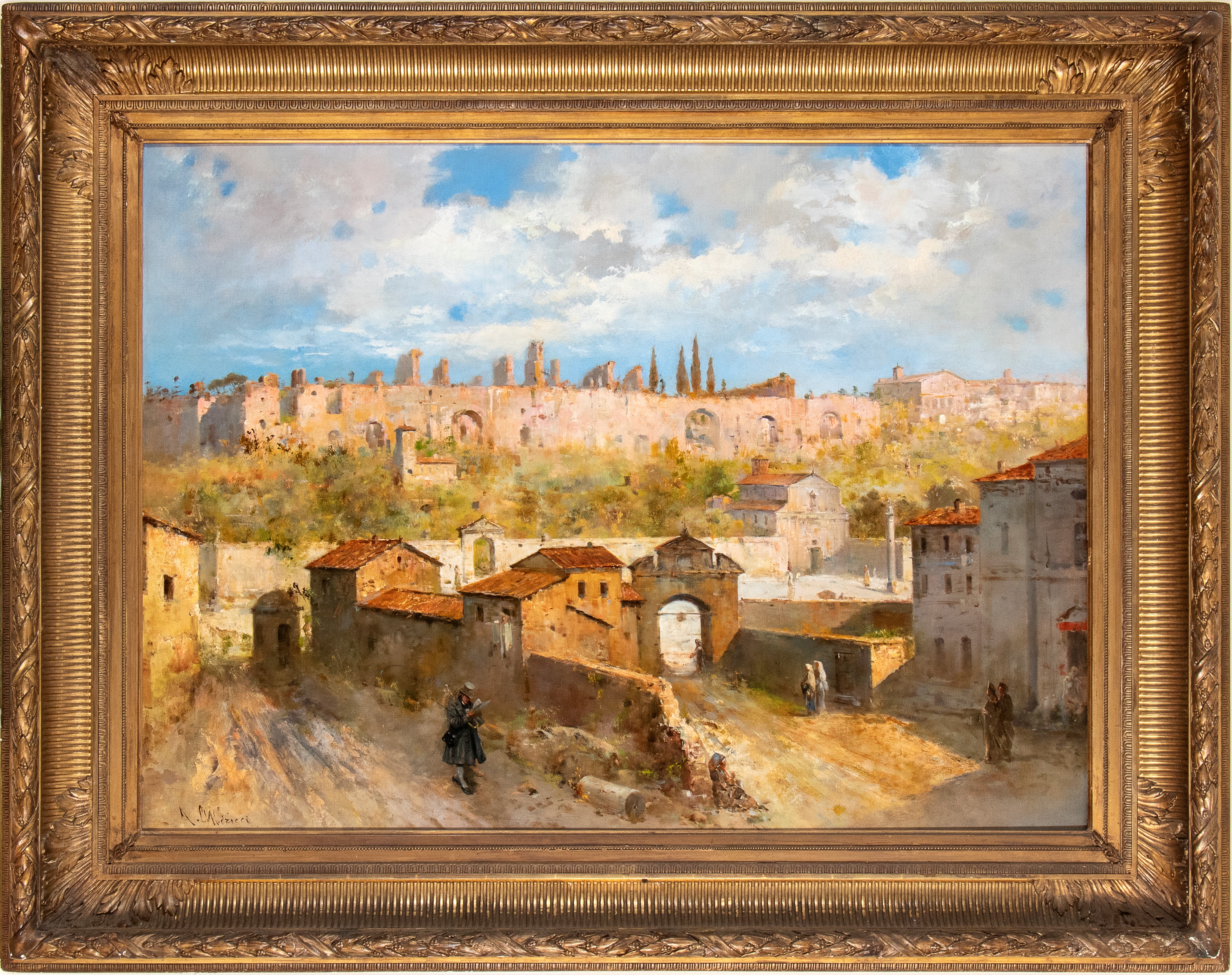 Augusto Alberici - Veduta di Roma con le Terme di Caracalla e la Basilica dei Santi Nereo e Achil...
