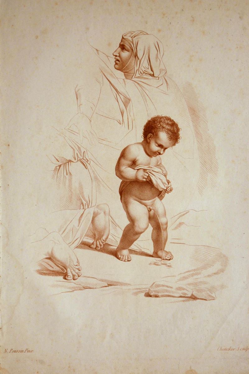 Nicolas Schenker - Studio di Figure con Putto che Orina, da Nicolas Poussin