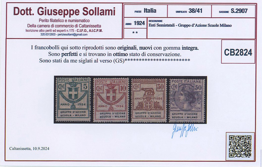 Regno - Parastatali, Grup. D'Azione Scu. Milano MNH