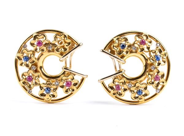 PEREZ - Diamond ruby sapphires gold earrings 