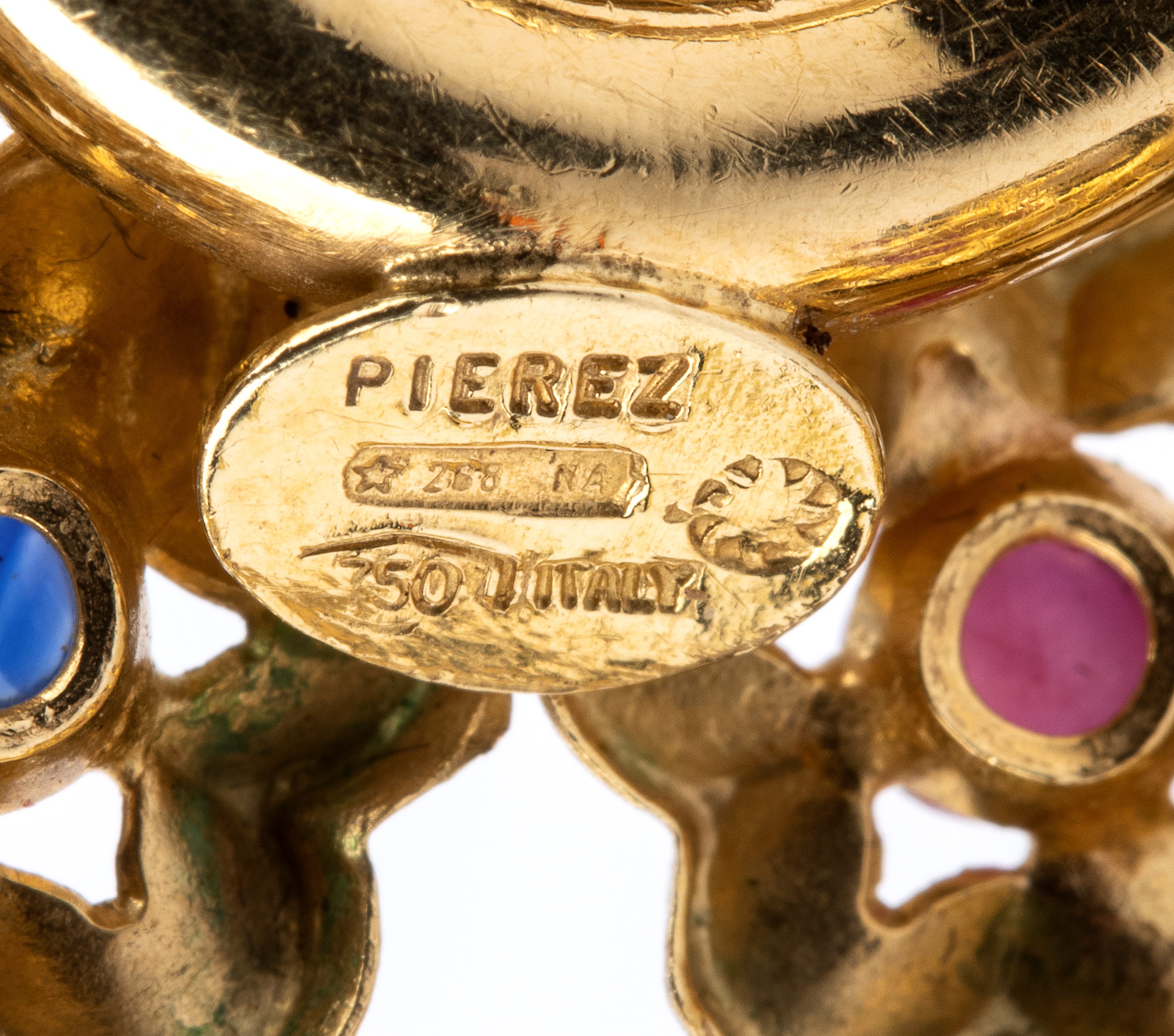 Perez - Paio di orecchini in oro giallo 18k con rubini, zaffiri e diamanti