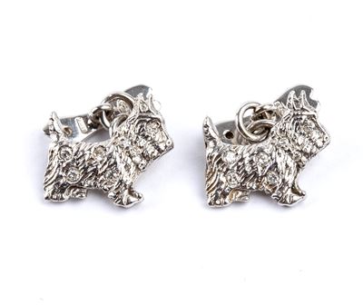 Gemelli in oro bianco 18k a forma di cane con diamanti