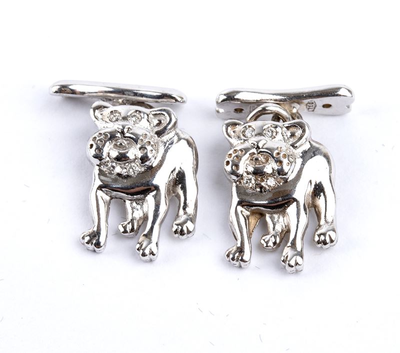 Coppia di gemelli in oro bianco 18k con diamanti