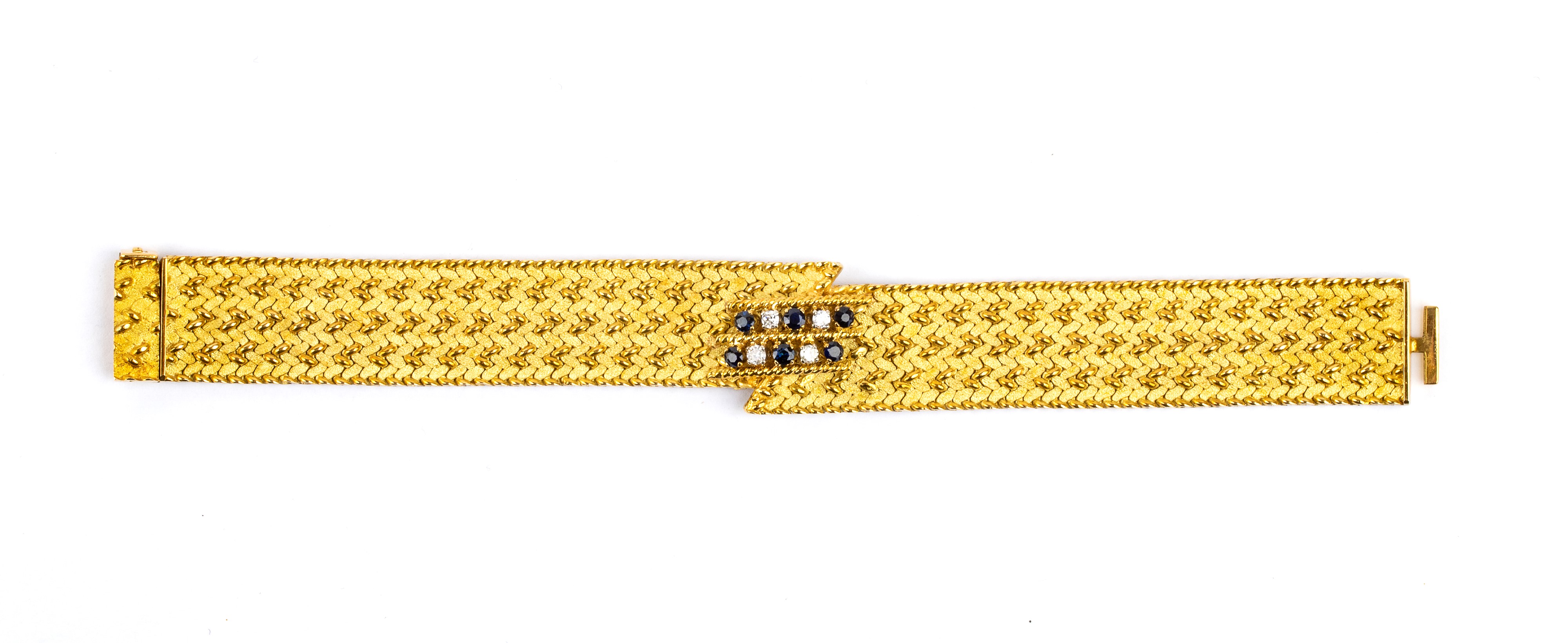 GUIDI ENNIO, Bracciale in oro 18k con diamanti e zaffiri a motivo a nastro