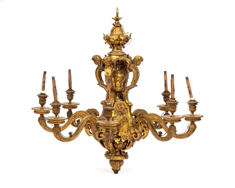 Lampadario Francese in Bronzo, Stile Reggenza