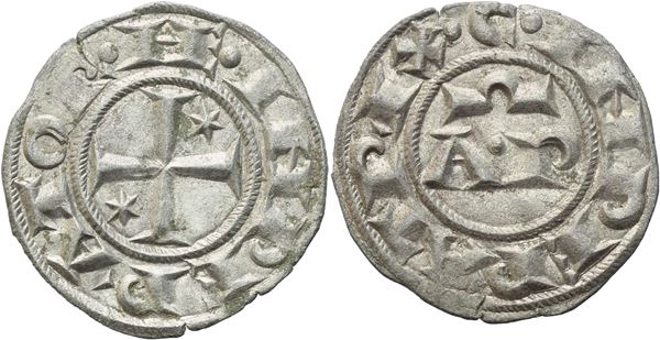 BRINDISI. Enrico VI e Costanza d'Altavilla (1194-1197). Denaro; Ag (0,77 g; 16,6 mm)