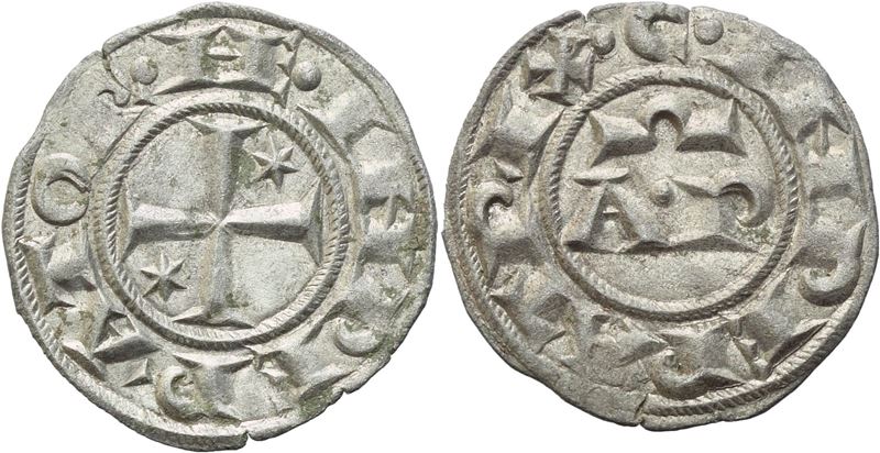 BRINDISI. Enrico VI e Costanza d'Altavilla (1194-1197). Denaro; Ag (0,77 g; 16,6 mm)